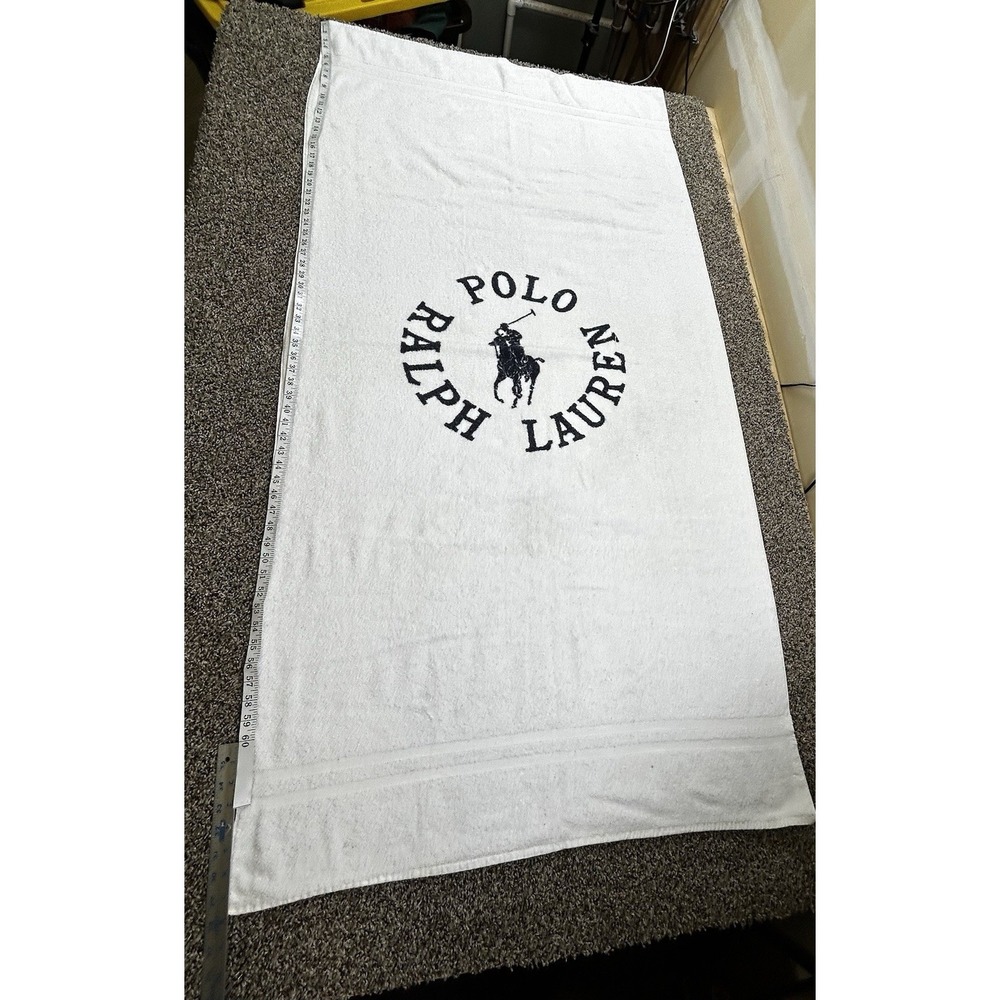 VINTAGE RALPH LAUREN RL POLO CLUB BLUE WHITE (1) LARGE BEACH TOWEL 34 X 68